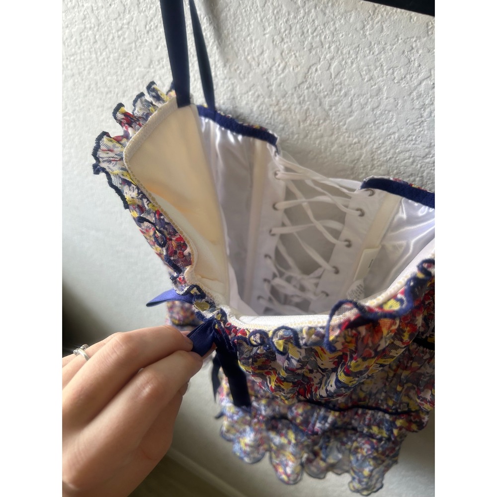 NWT Vintage Fredericks of Hollywood Floral Bustier Lace Up Corset Large Coquette - Picture 12 of 12